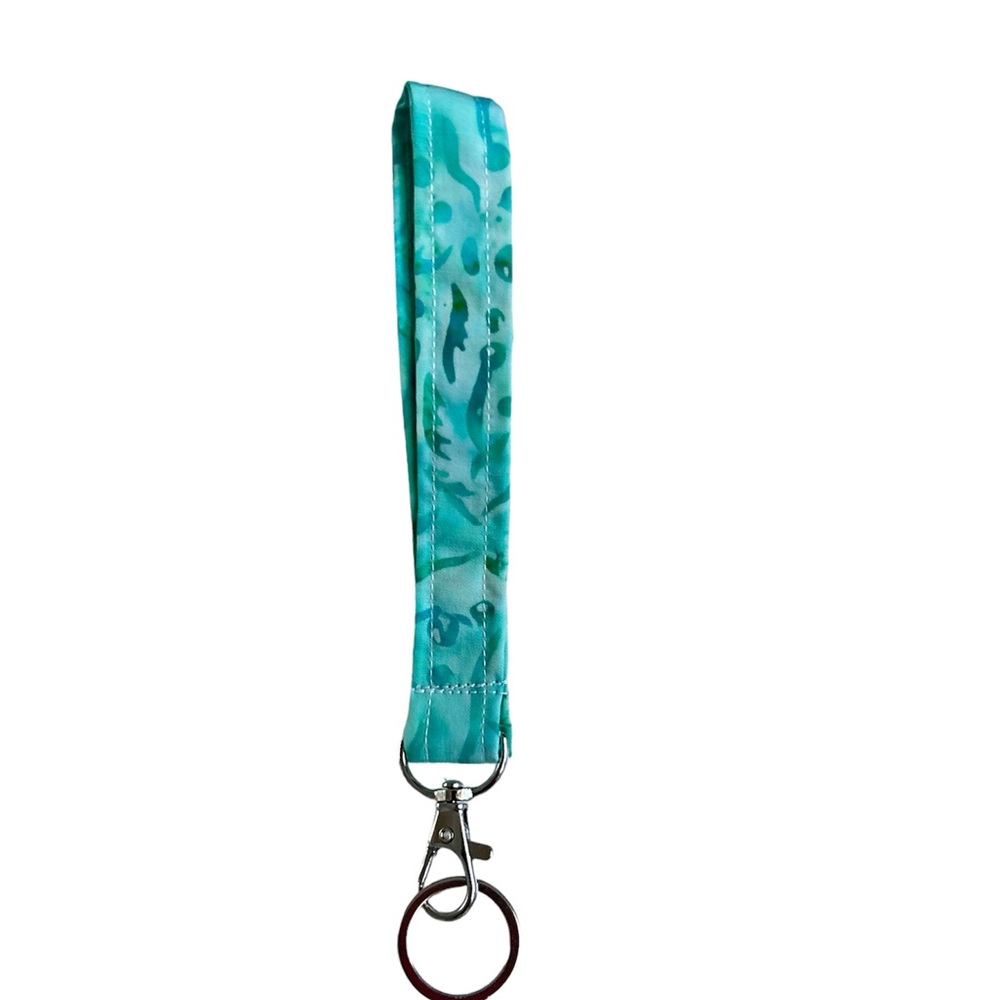 HAND CRAFTED Colorful Teal Fabric Wristlet Carrying Key Ring Accessory NWOT - Picture 9 of 10